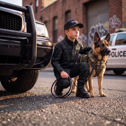 Police Youth Black Tactical Uniform 7 PC Combo