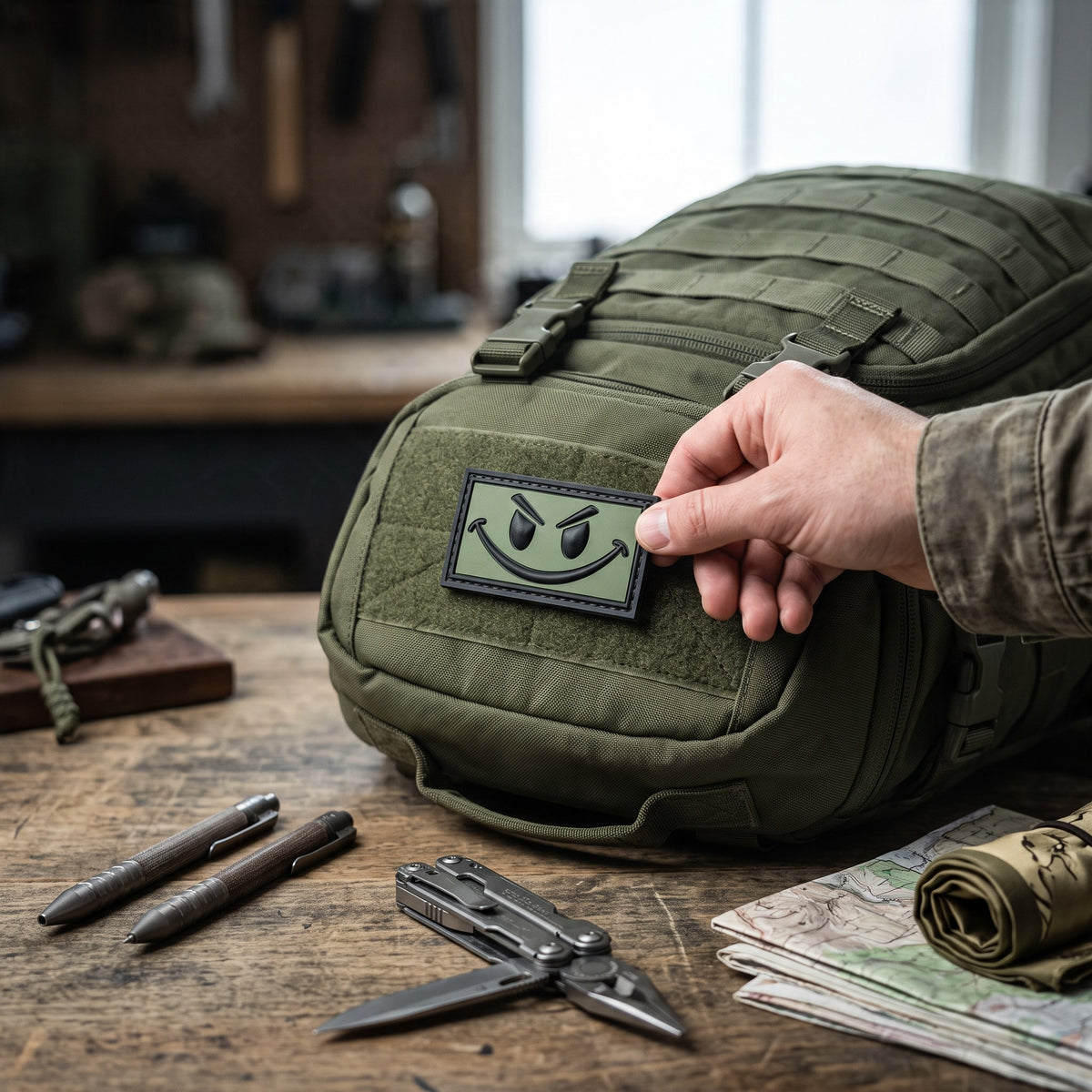 Patch OD Green and Black Smiley PVC, image 2 of 3