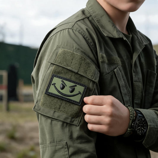 Patch OD Green and Black Smiley PVC