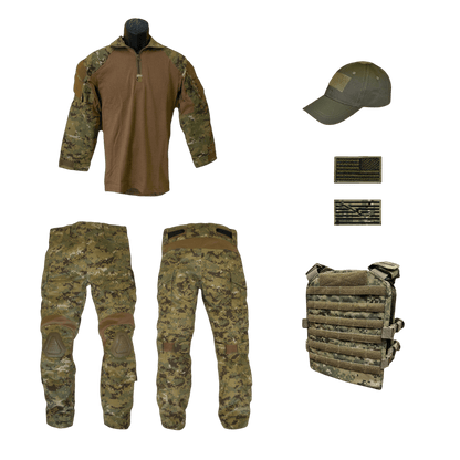 Youth NWU III Overwatch Tactical 6 pc Combo with shirt, pants, cap, patches, and tactical vest.