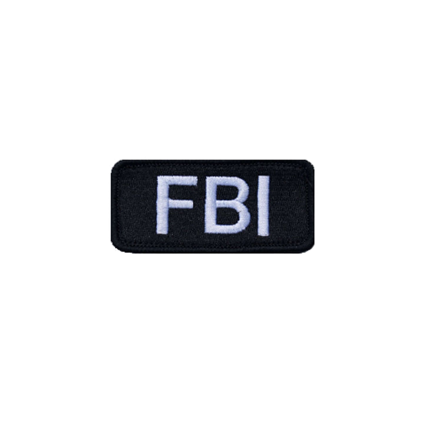 Black FBI patch with white lettering, perfect for tactical uniforms and youth costume accessories.