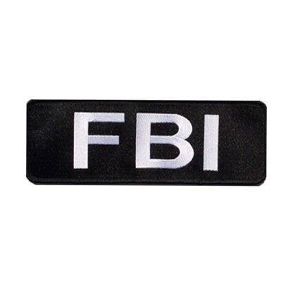 Black FBI patch with white lettering for tactical uniforms or costumes.