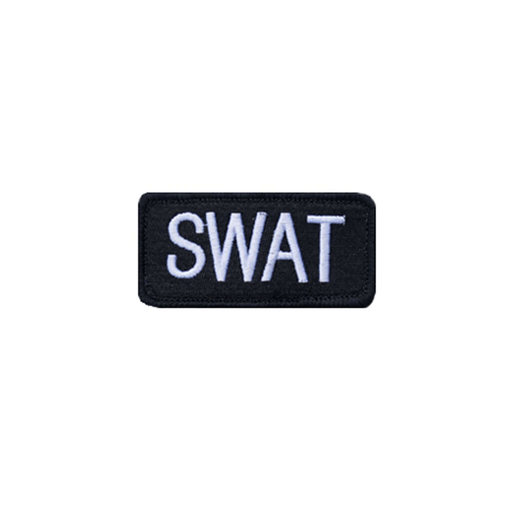Black SWAT patch for tactical uniforms, ideal for youth tactical SWAT outfits or costumes.