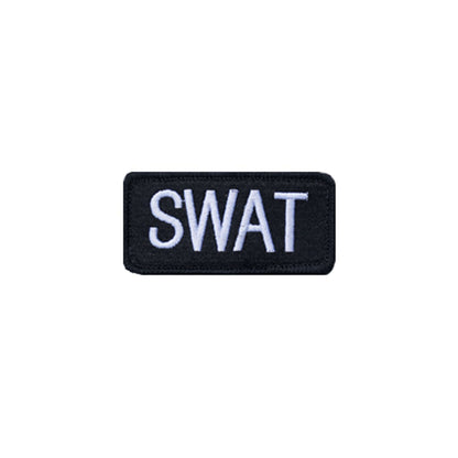 Black SWAT patch for tactical uniforms, ideal for youth tactical SWAT outfits or costumes.