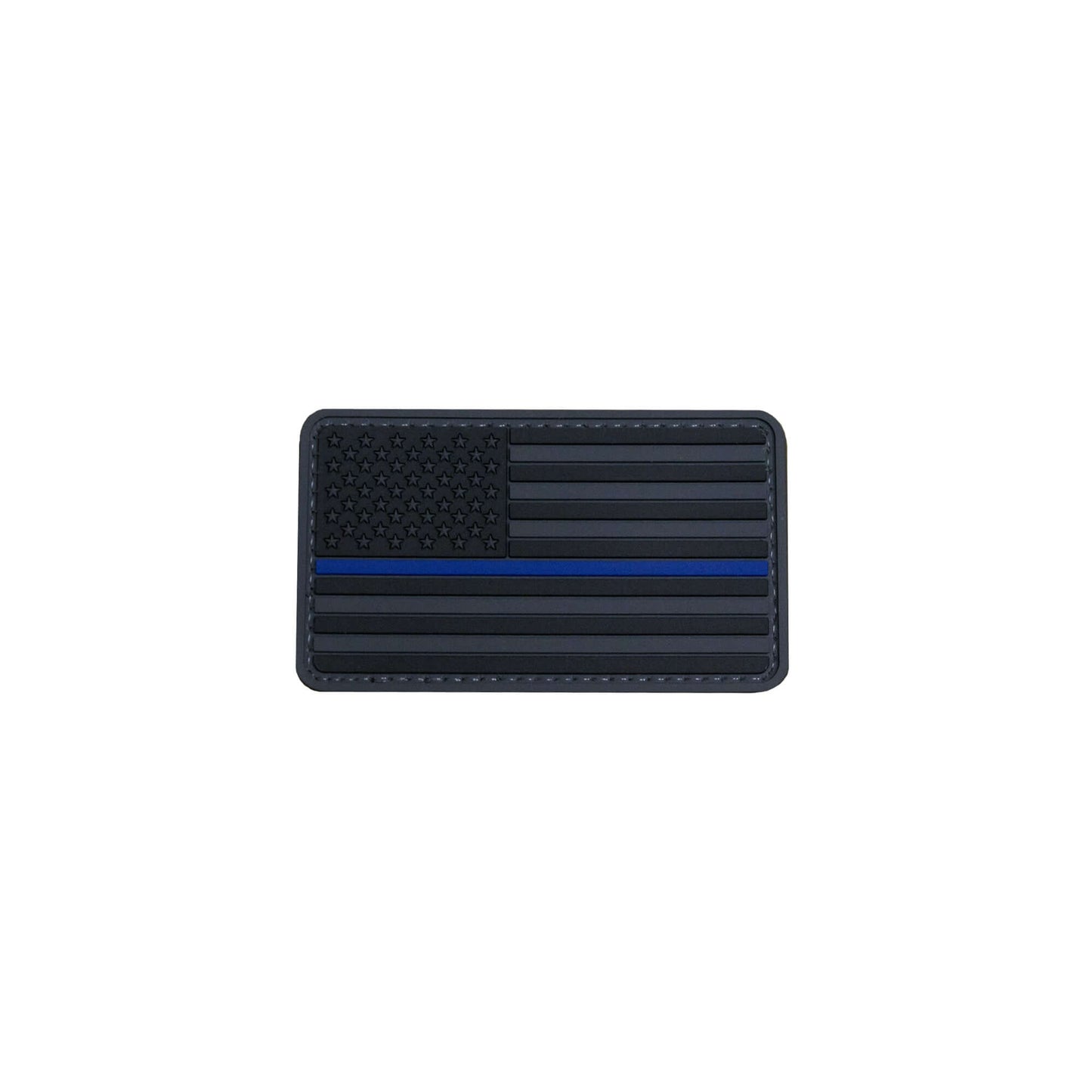 Blue Line United States flag PVC morale patch on a background, symbolizing patriotism and support for law enforcement.