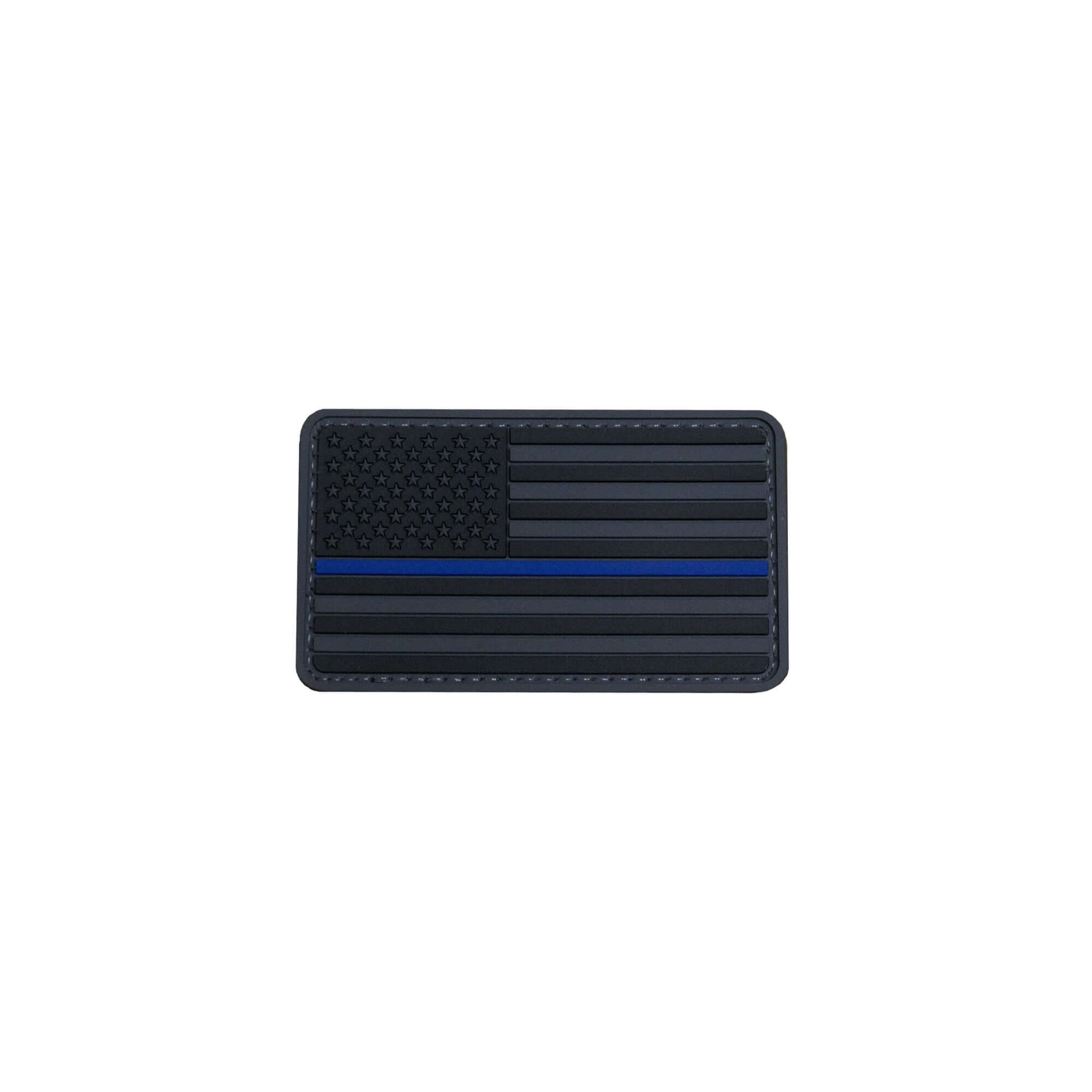 Blue Line United States flag PVC morale patch on a background, symbolizing patriotism and support for law enforcement.