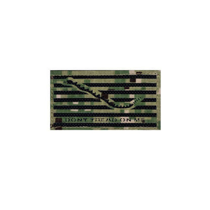 Don't Tread on Me patch with a snake design on a camo background.
